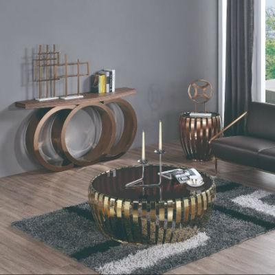 Round Champion Gold Glass Coffee Table with Customized Design