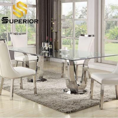 Home Dining Furniture American Big Long Glass Dinner Table Set