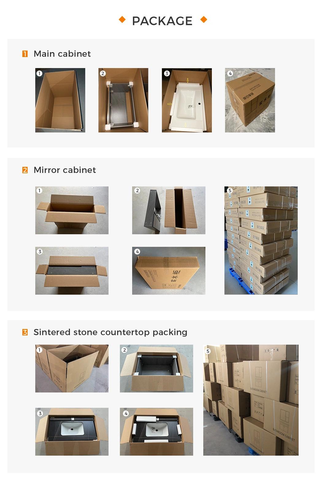 Chaozhou Factory Modern Design Bathroom Furniture Vanity Wooden Wall Mounted Cabinet Furniture with LED Light Mirror