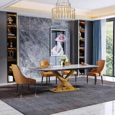 Modern Home Stainless Steel Luxury Adjustable Slate Dining Table