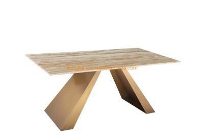 Stainless Steel Gold Frame Marble Dining Table for Home Modern Furniture