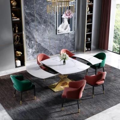 Modern Leisure Fashion Home Furniture PU Leather Copper Leg Chairs Stainless Steel Dining Set