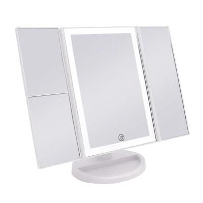 Hot Selling Home Products Trifold LED Makeup Mirror with 2X 3X Magnifying Mirror Standing Mirror