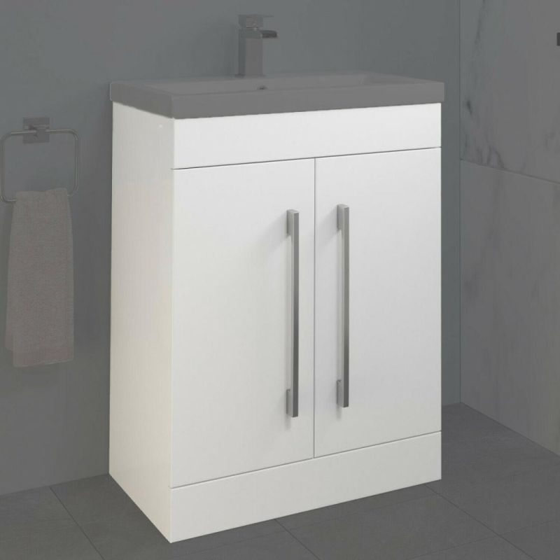 Bathroom 600mm Vanity Unit Only Modern Storage Cabinet Furniture Gloss White