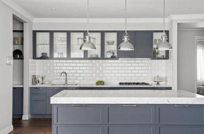 New Design Drawer Open Frame French Style Grey Shaker White Quartz Stone Benchtop Prefabricated Kitchen Cabinets