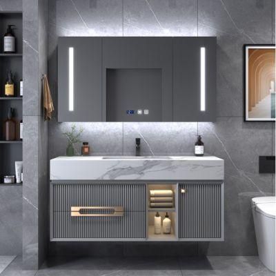 Modern Rock Board Bathroom Cabinet Combination Simple Light Luxury Solid Wood Toilet Intelligent Wash Table Wash Basin Basin Bathroom