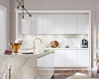 Modern High End Linear Shape Durable Waterproof Flat PVC Kitchen Cabinet