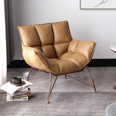 Modern Hotel Furniture Golden Metal Frame Single Leather Sofa Chair