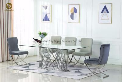 Simple British Style Clear Glass Home Furniture Dining Table