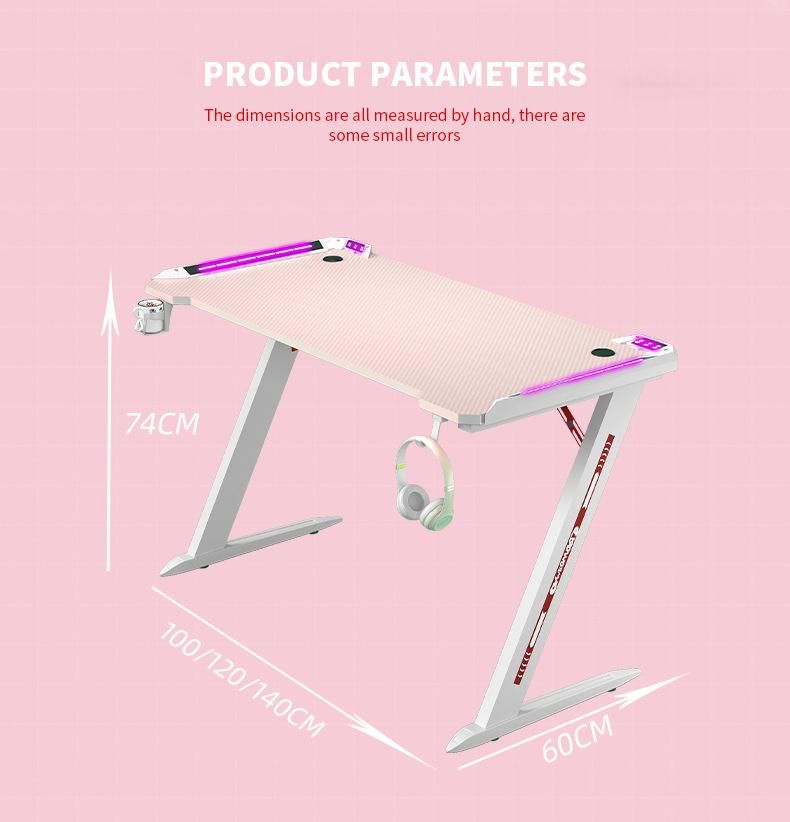 Elites Pretty Pink Girl Series Bedroom Gaming Table PC Desk Modern Gaming Desk with RGB Light