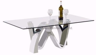 Modern Home Furniture Clear Glass Metal Dining Table and Chair Set