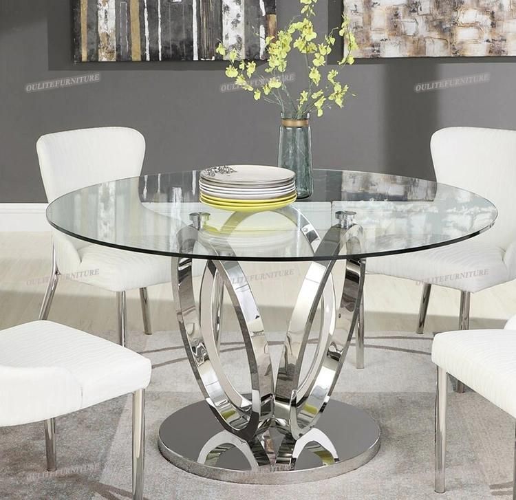 Round Glass Top Dining Table with Chrome Legs for Dining