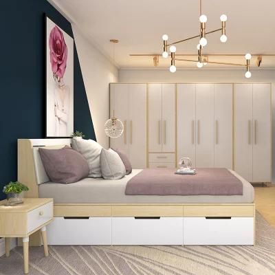 Chinese Modern Wooden Bedroom Furniture Multi-Functional Bed with Storage Cabinet