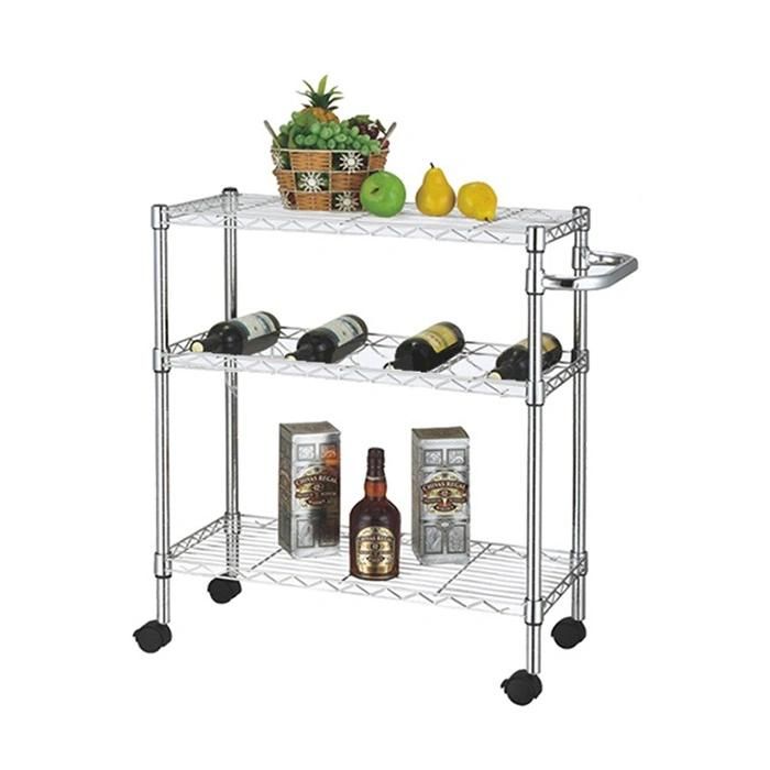 Hot Sale Metal Chrome Plating Kitchen 3 Tiers Trolley Cart for Storage