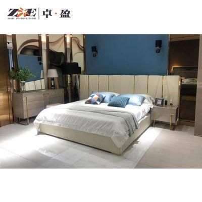 King Size Wooden Bedroom Furniture Beds with Fabric Headboard
