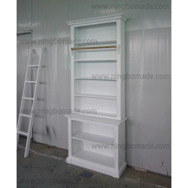 Classic Contemporary Interiors Furniture White/Black Poplar Wood Single Book Shelf with Ladder