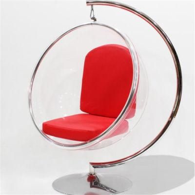 Round Swivel Clear Acrylic Bubble Chair with Stand in Silver Cushion