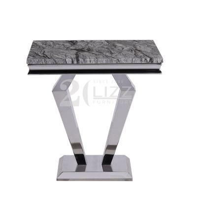 Modern European Style Home Balcony Universal Marble Metal Coffee Table with Stainless Steel Legs