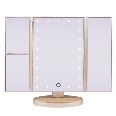 Top-Rank Selling Trifold LED Makeup Dimmable Brightness Beauty Salon Mirrors 2X 3X Magnifying Mirror