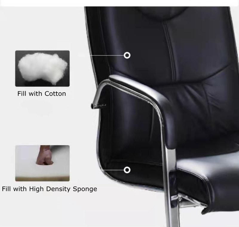 Modern Stainless Steel Metal Legs Office Chairs Beige PU Leather Fix Legs Boss Training Chair
