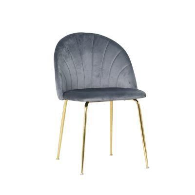 Luxury Modern Gold Chrome Legs Royal Base Grey Velvet Dining Room Chairs