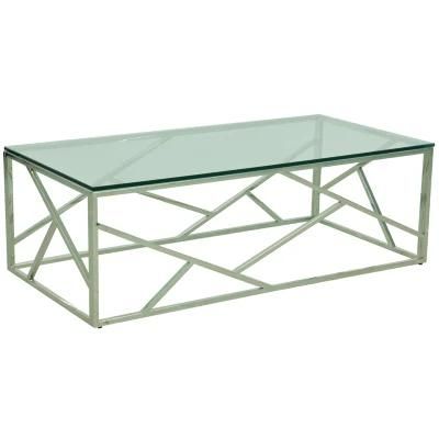 Modern Glass Top Center Design Coffee Table with Stainless Steel Legs