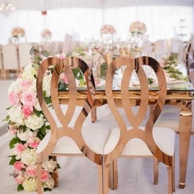 China Tables and Chairs Factory Supply Rose Gold Metal White Bride Groom Royal Wedding Banquet Chair for Living Room