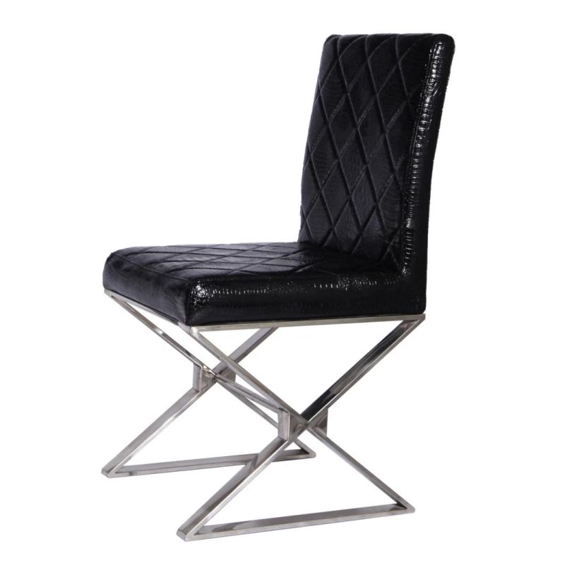 Modern Restaurant Chair Black Chrome Metal Legs PU Dining Hotel Office Home Living Room Furniture