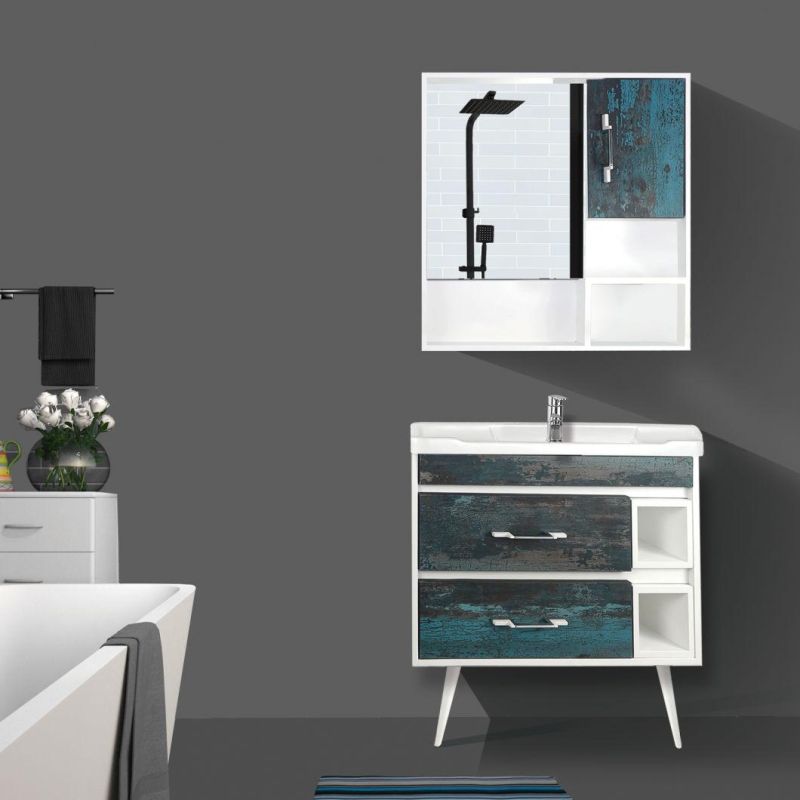 Black and White PVC Bathroom Wholesale Vanity with Mirror Cabinet