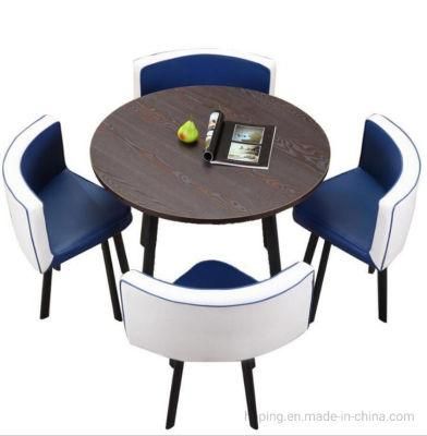 Two - Colored Chair Blue and White Factory Suppliers Modern Excellent MDF Board Thick Steel Pipe Bracket Dining Tables and Chairs Set