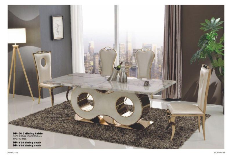 Minimalist Design Style High Quality Stainless Steel Dining Table with Glass Top