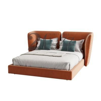 Brown Velvet Fabric Contemporary Luxury Bedroom Sofa Bed European Special Pattern Bed Furniture Set