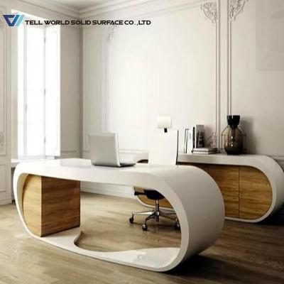 Corian Solid Surface White Luxury CEO Office Desk