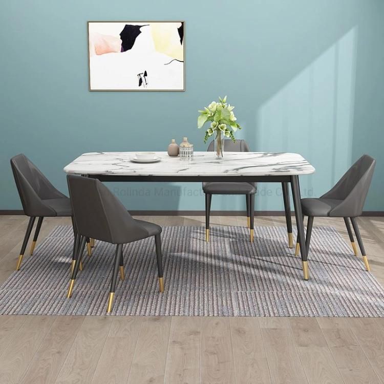 Whole Sale Nordic Modern Minimalist Marble Rectangular Dining Table and Chair Combination Small Apartment Household Dining Table