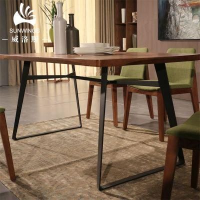 Modern Solid Wood Dining Table in Metal Frame