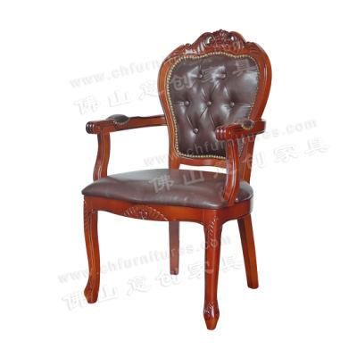 European Style Leather Solid Wood Retro Leather Seat Bag Hotel Restaurant Armrest Dining Chair