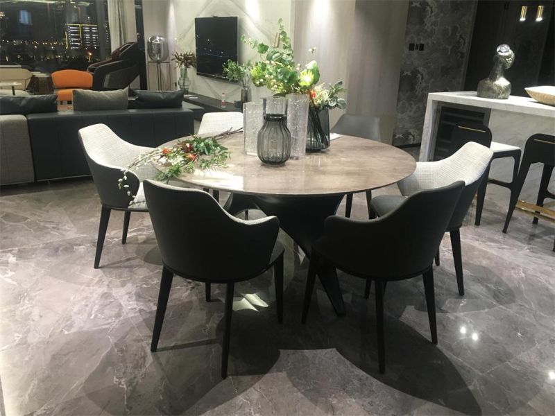 Chinese Fty Wholesale Diningroom Furniture Genuine Leather Upholstery with Solid Wood Legs Dining Chair