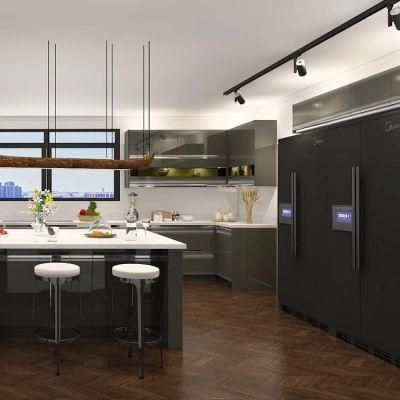 European Modern Style MDF Laminate Wood Cabinets Ready Assemble Black Matt Lacquer Handless Modular Kitchen Islands Cabinet