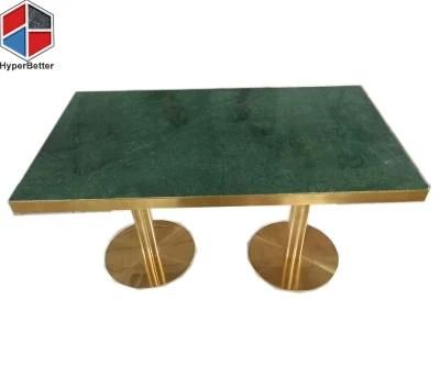 Indian Green 8 Seaters Marble Dining Table with Double Metal Base