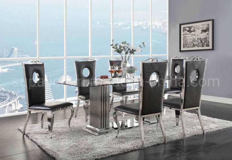 Luxury Modern Glass Dining Chairs Tables with Silver Metal Base