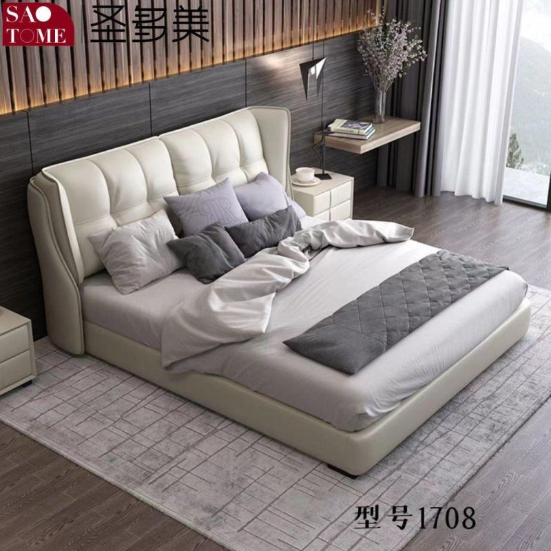 Home Furniture Champagne Leather Steel Wood Solid Wood Frame Double King Bed