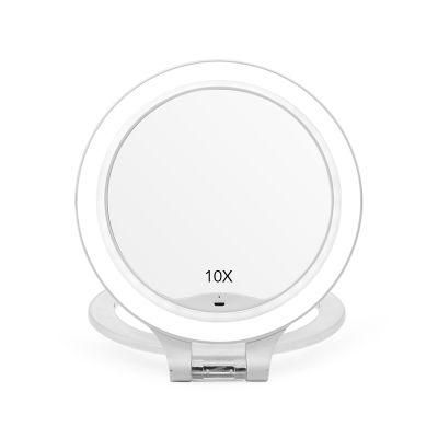High Definition Double Sided Dimmable Brightness LED Portable Makeup Mirror 10X Magnifying Mirror