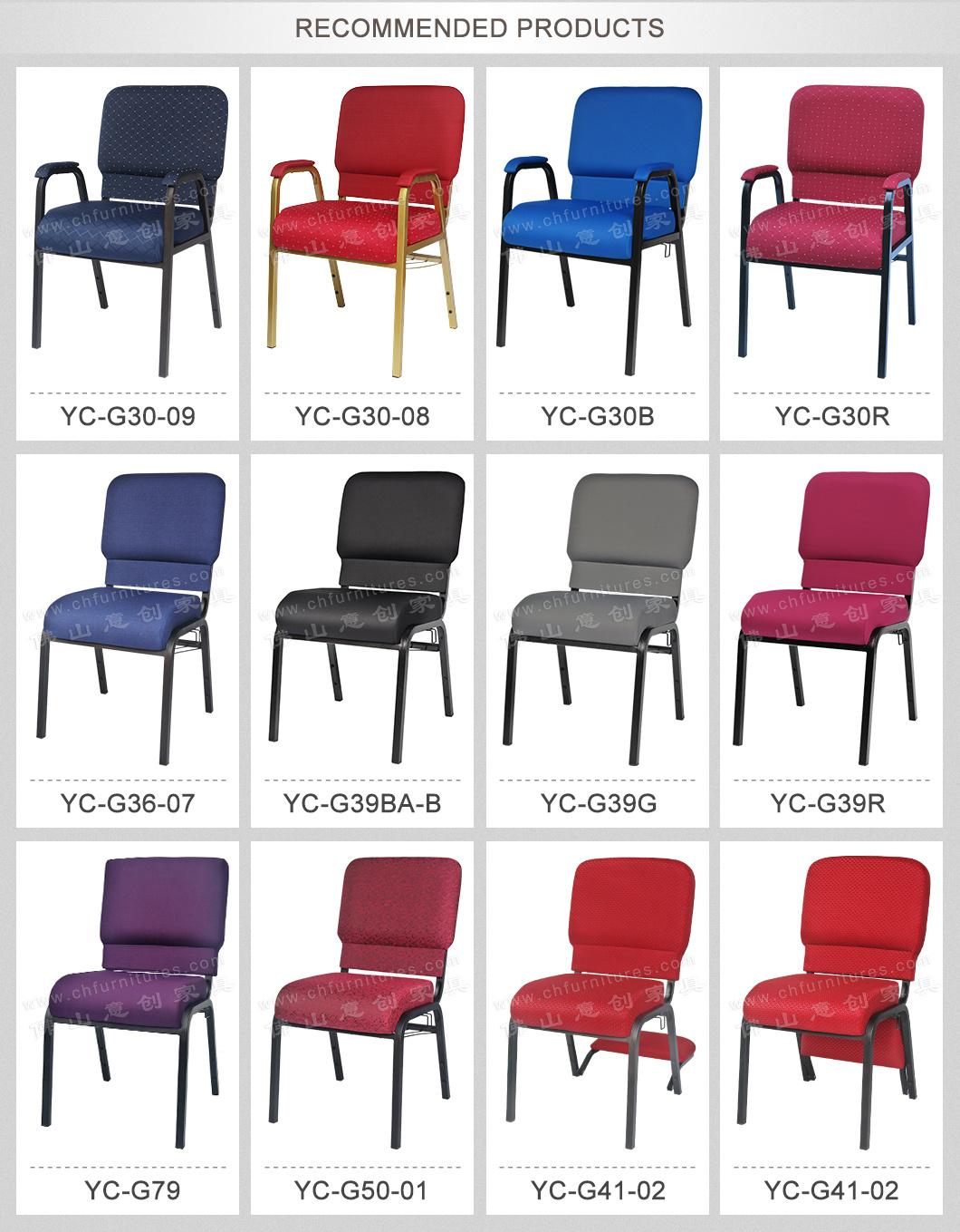 Yc-G36-07 Wholesale Black Frame Stackable Elegant Blue Upholstered Chair for Church