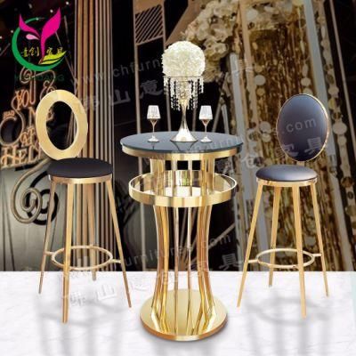 Fashion Light Luxury Bar Cafe Glass Table Stainless Steel High Bar Table