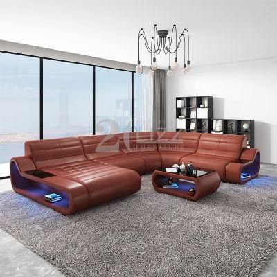 Chinese Wholesale Home Furniture Set Contemporary Sectional Leather LED Corner Sofa