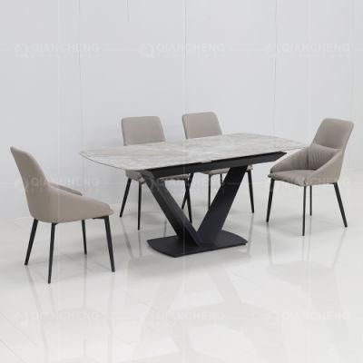 Italian Modern Folding Extendable Furniture Dining Table Sets Luxury 6 Chairs Sintered Stone Ceramic Marble Dining Table Set