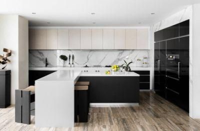L-Shaped Gloss Black Melamine Flat Panel Joinery Modern Furniture Kitchen Cabinets