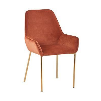 High Quality Home Furniture Dressing Upholstered Seat Velvet Dining Chair with Golden Chrome Legs