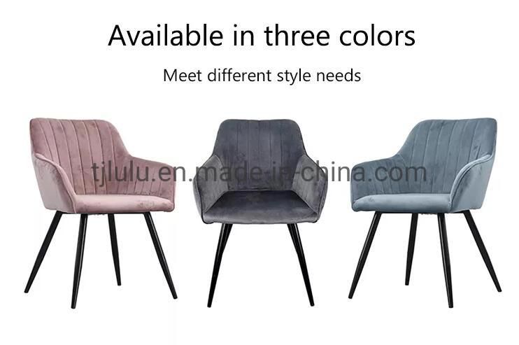 Wholesale Modern Luxury Room Furniture Nordic Velvet Metal Dining Chairs with Black Legs