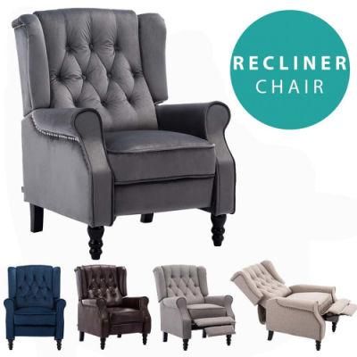 Modern Living Room Furniture Single Sofa Leisure Arm Chair Velvet or PU Recliner Chair with Push Back